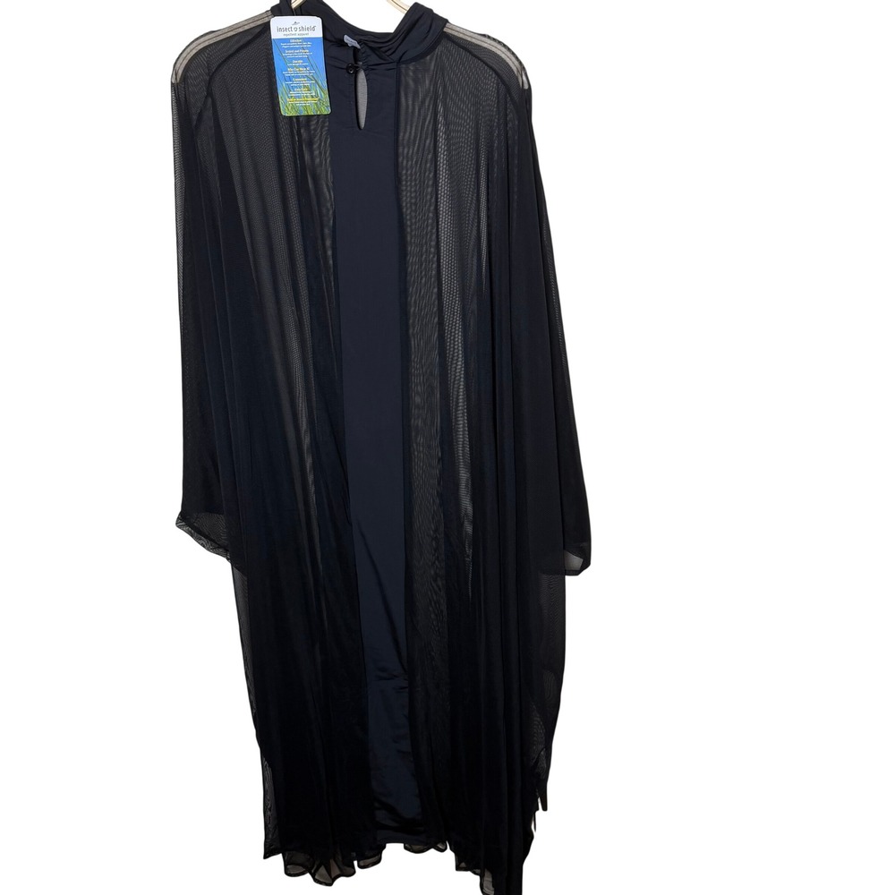 Lil & Tess Insect Shield Mesh Wrap Cardigan Black Sheer Mock Neck Duster NWT